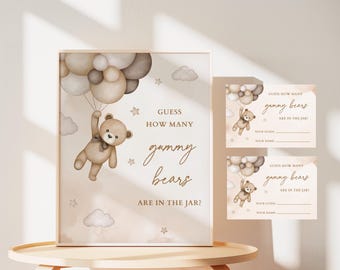 Guess How Many Gummy Bears, Brown Teddy Bear Baby Shower Game, Gender Neutral Decor