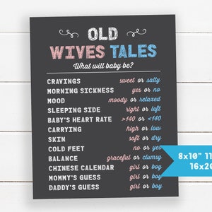 Old Wives Tales Chalkboard Poster, Old Wives Tales Gender Reveal Sign, Gender Reveal Game Printable, Gender Reveal Party Decoration