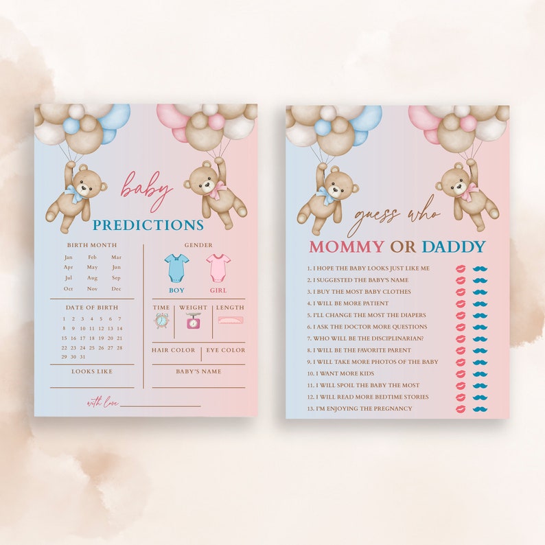 Bundle MODIFIABLE de jeux révélateurs de sexe avec des oursons en peluche, des jeux de baby shower avec des oursons roses et bleus, des jeux modifiables We Can Bealy Wait image 2