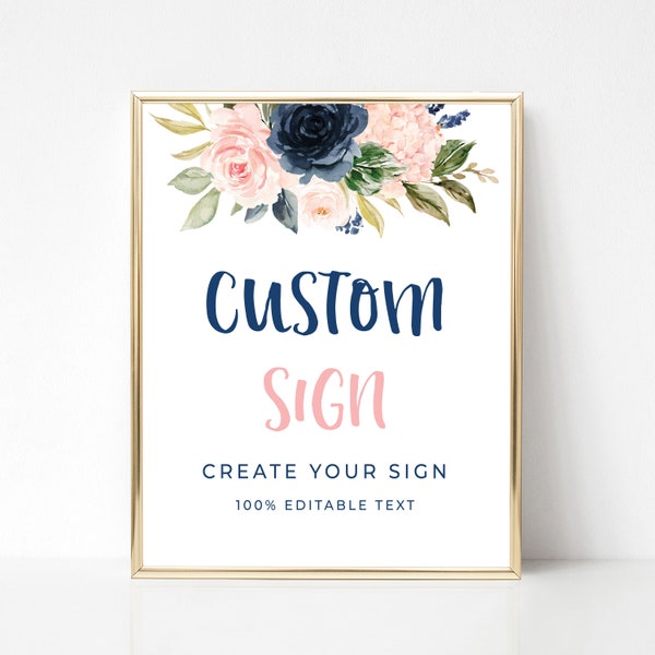 Custom Sign Editable Template Navy and Blush Gender Reveal Sign Editable Make Your Own Sign Custom Printable Banner