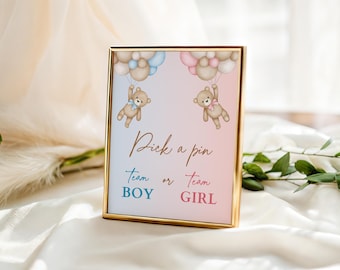 Teddy Bear Gender Reveal 'Pick a Pin' Sign (Printable)