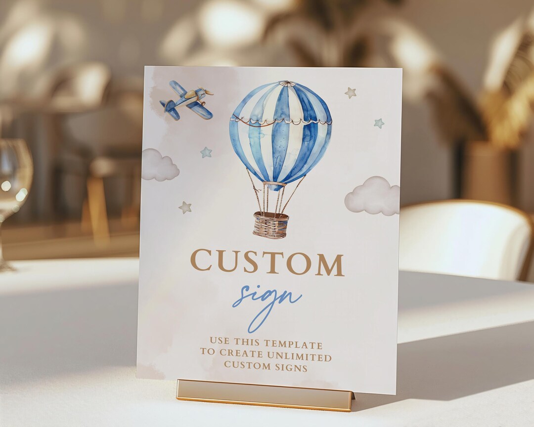 EDITABLE Hot Air Balloon Custom Signs, Personalized Airplane Baby ...
