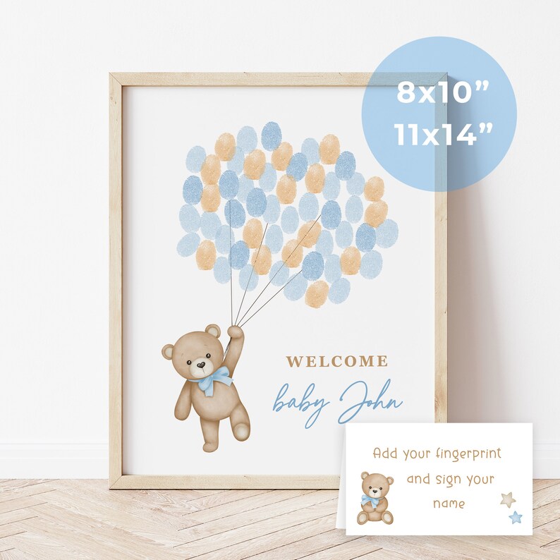 Thumbprint Guestbook Alternative Blue Bear Baby Shower Etsy
