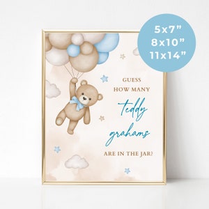 Blue Boy Teddy Bear Guess How Many Teddy Grahams are in the Jar Game Sign and Card Baby Shower Sprinkle We Can Bearly Wait Game Printable image 2