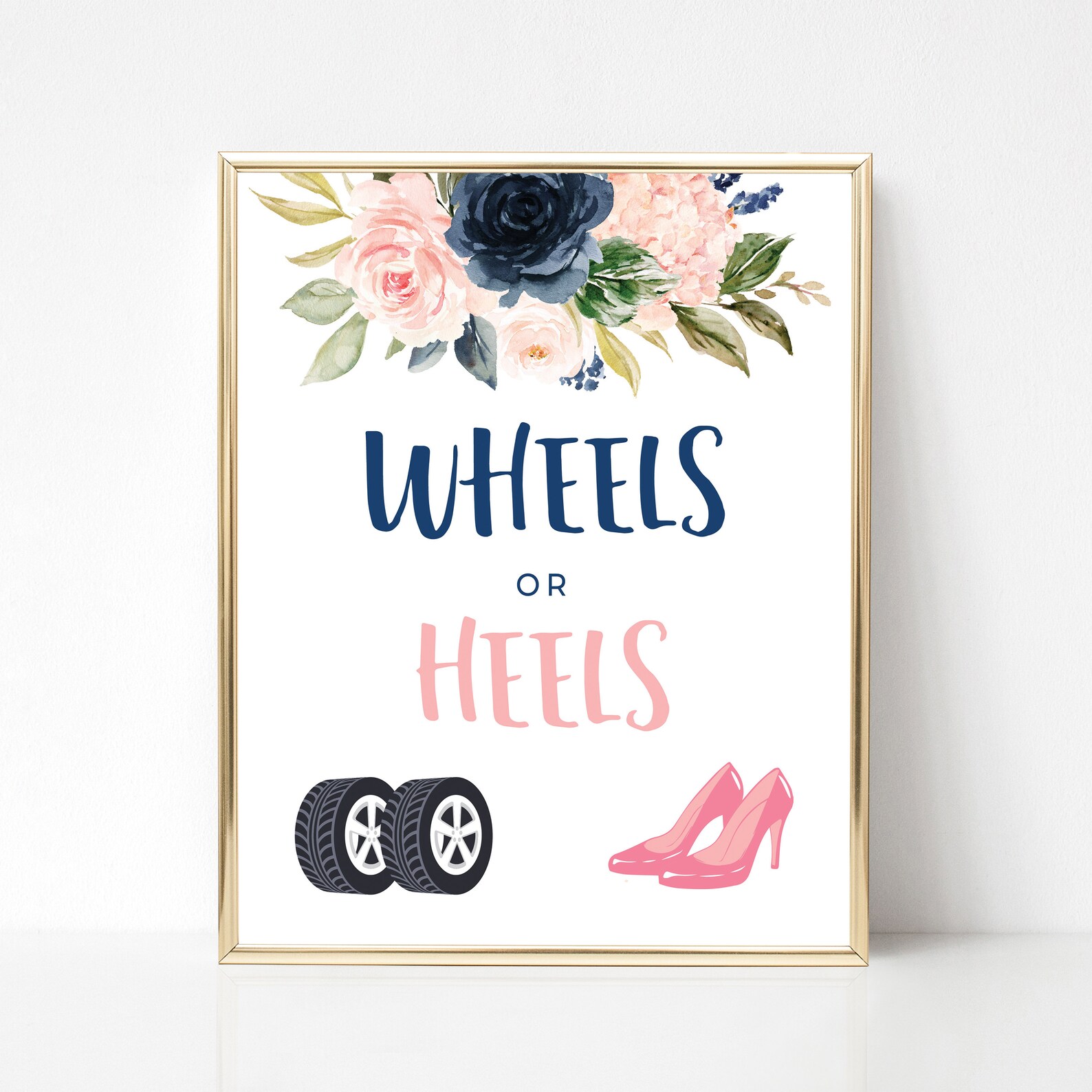 Wheels or Heels Gender Reveal Navy and Blush Gender Reveal Etsy