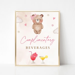 Travel Baby Shower Drinks Sign: Teddy Bear Theme (5x7 & 8x10, Digital Download)