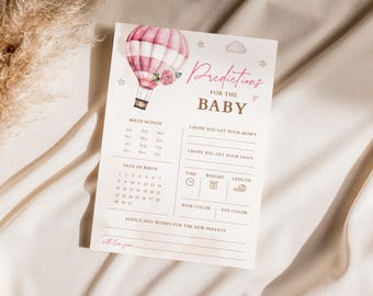 Hot Air Balloon Baby Shower Game: Predictions & Advice Card (JPG, PDF Download)
