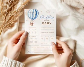 Predictions for the Baby, Blue Hot Air Balloon, Travel Baby Shower Theme, Predictions and Advice