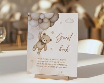 Gastenboek babyshower, gastenboek bruine beer en ballonnen, decor We Can Bearly Wait