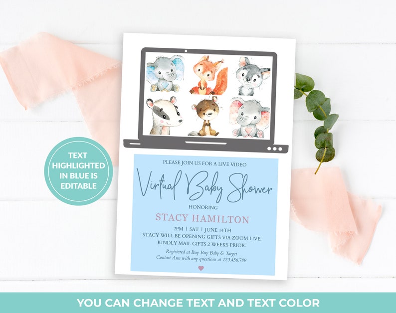 Virtual Baby Shower Invitation Zoom Baby Shower Invite Etsy