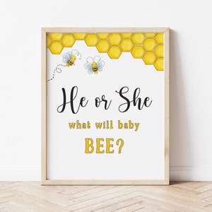 Él o ella Lo que será Baby Bee, Bee Gender Reveal Party, Black and Yellow Bee Welcome Sign, Printable Welcome Sign