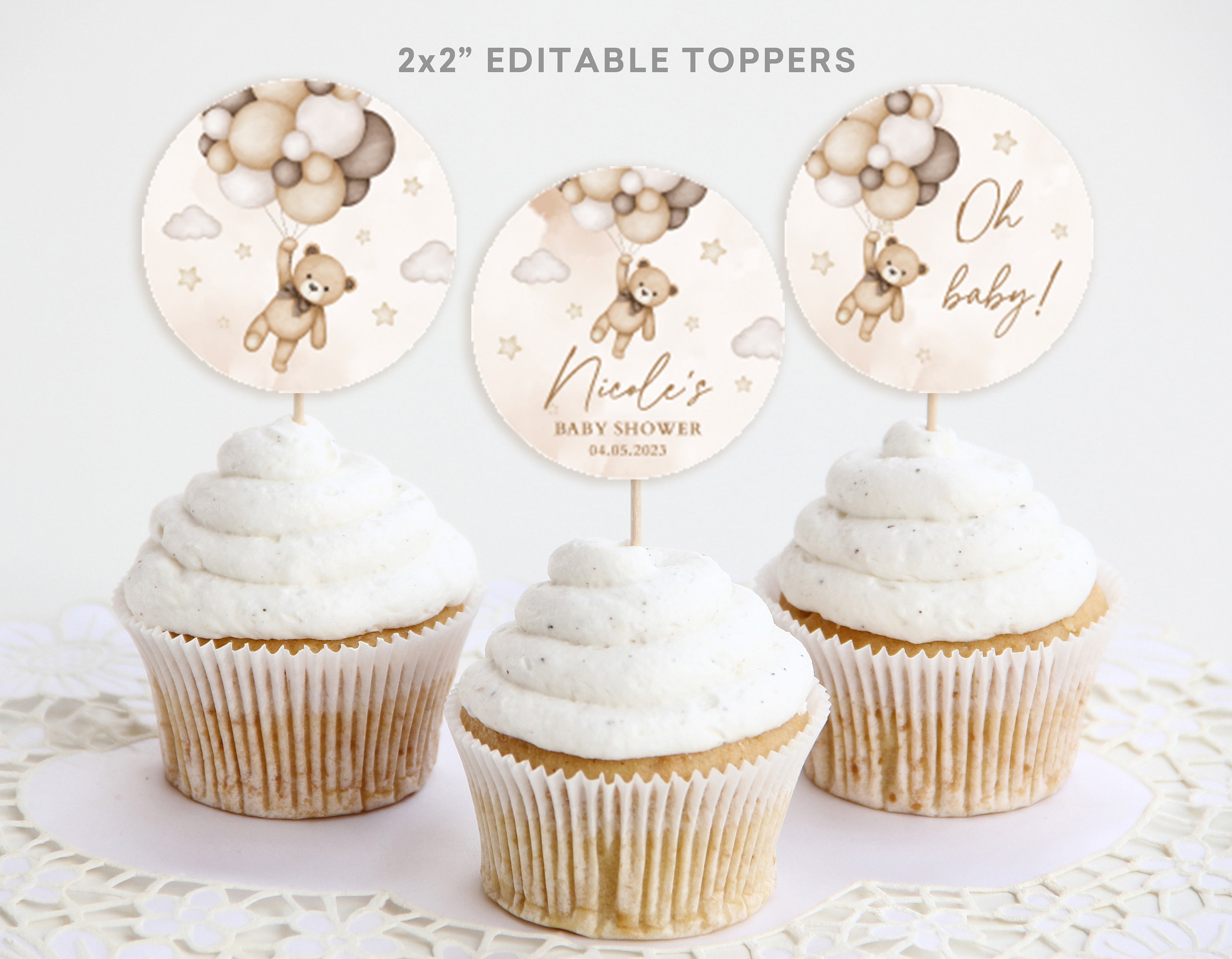 Teddy Bear Baby Shower Cupcake Toppers Bear Gender Reveal - Etsy UK