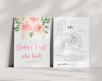 Blush Floral Baby Shower ABC Coloring Book, Alphabet Coloring Book, Storybook Baby Shower