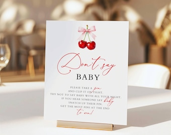 Don't Say Baby, Cherry on Top Baby Shower, Baby Shower Pin Game