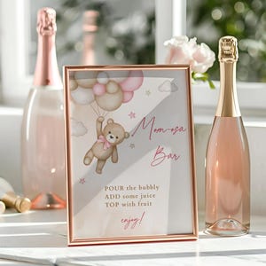 Pink Teddy Bear Momosa Bar Baby Shower Mimosa Bar Printable Sign We Can Bearly Wait Decoration Theme for Baby Girl