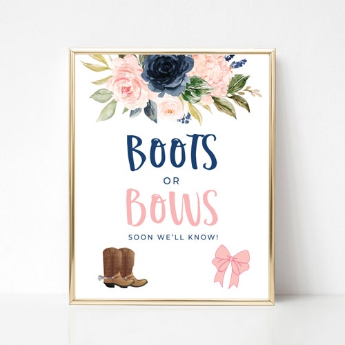 Gender Reveal Printable Sign Boots or Bows Custom Gender - Etsy