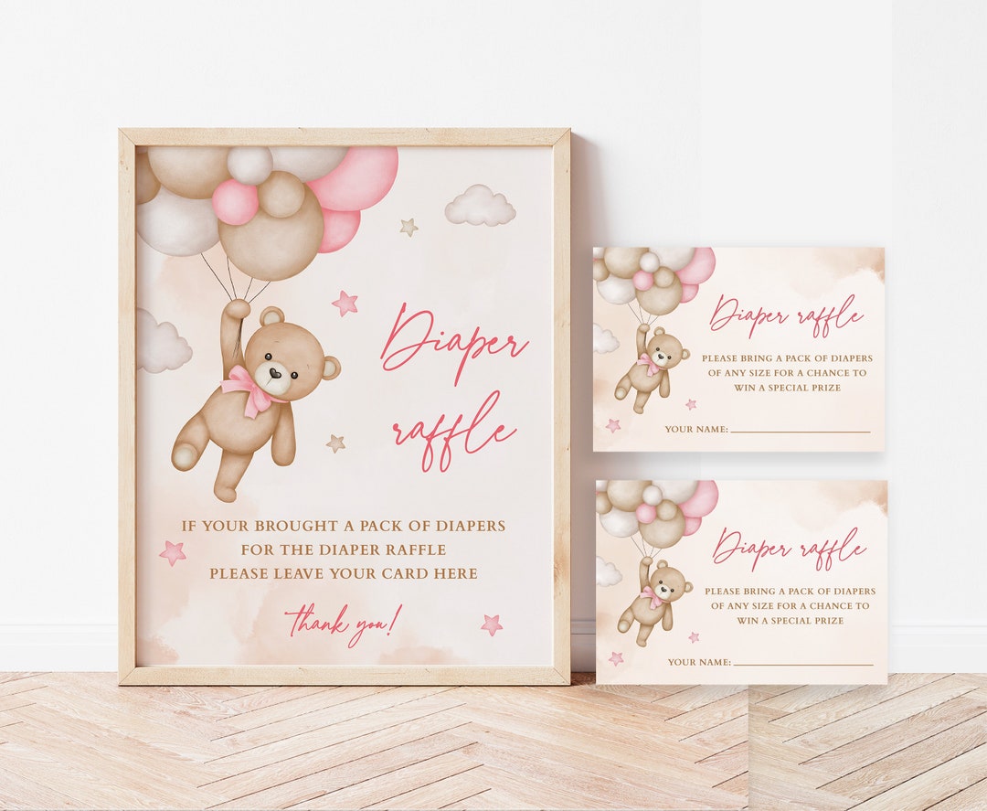 Pink Teddy Bear Diaper Raffle Sign and Tickets Blush Pink Bear - Etsy
