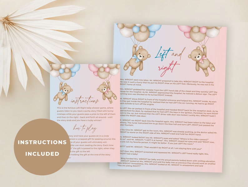 Left Right Baby Shower Story Game Teddy Bear Baby Shower Etsy