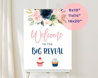 Cupcake or Stud Muffin Gender Reveal Welcome Banner Navy and Blush Gender Reveal Cupcake or Stud Muffin Gender Reveal Party Decoration