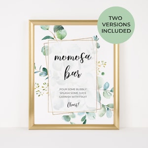 Mom-osa バーサイン、ミモザ バーサイン、グリーン ベビーシャワー、印刷可能なベビーシャワーの装飾、グリーンとゴールドのテーマ、性別を問わないベビーシャワー