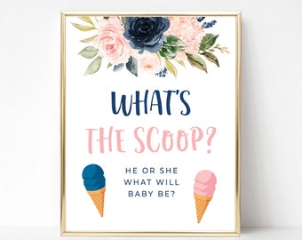 What's the Scoop, Ice Cream Scoop, Gender Reveal Party, Navy and Blush Gender Reveal Decoration