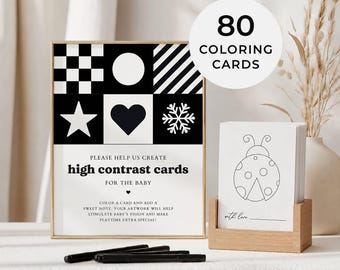 Estación de tarjetas de alto contraste, tarjetas de contraste para hacer tú mismo, tarjetas para colorear para baby shower