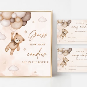 Beige Teddy Bear Indovina quante caramelle ci sono nella bottiglia Gioco Teddy Bear Baby Shower Gender Neutral We Can Bearly Wait Decoration