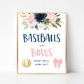Baseball or Bows Gender Reveal Sign, He or She What Will Baby Be, Navy and Blush Gender Reveal Party, Printable Welcome Sign product logo