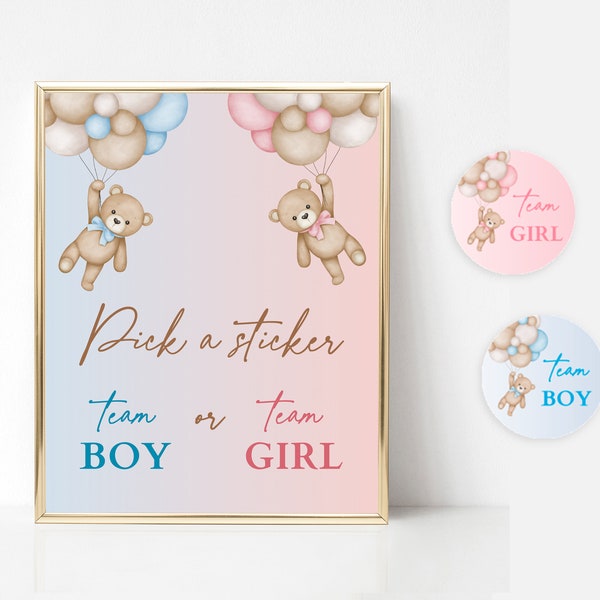 Pick a Sticker Gender Reveal Game Team Boy or Team Girl Stickers Printable Cast Your Vote Teddy Bear Themed Gender Reveal Party