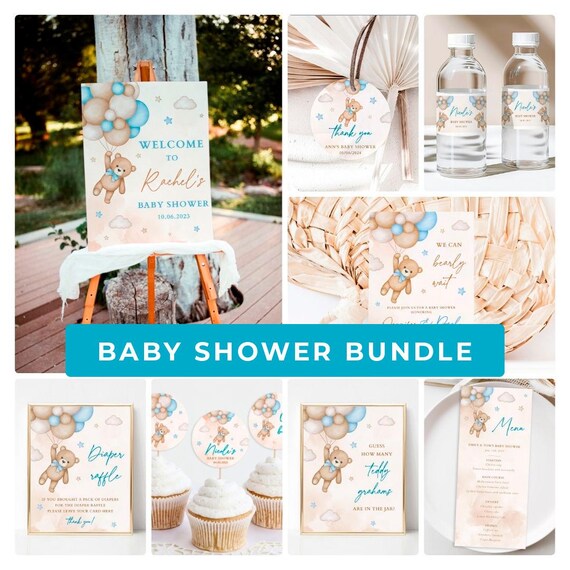 Buy Blue Teddy Bear Baby Shower Invitation Bundle, Blue Bear and