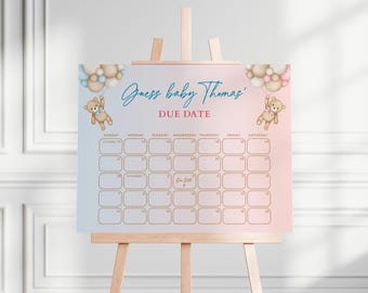 Teddy Bear Gender Reveal Due Date Calendar, Pink and Blue Teddy Bears