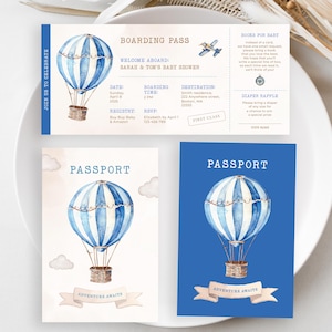 Carte d'embarquement Carte d'embarquement pour baby shower, Faire-part de baby shower en montgolfière passeport, L'aventure vous attend Fête d'anniversaire Avion Voyage bébé