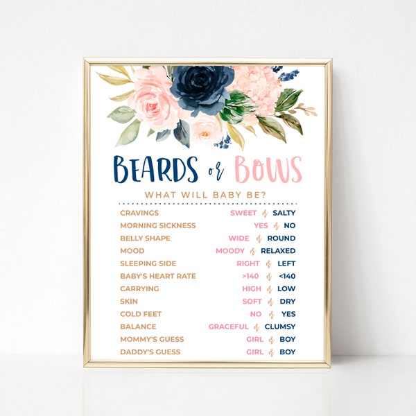 Beards or Bows Gender Reveal Party Old Wives Tales Navy and Blush Gender Reveal Game Beards and Bows Gender Reveal Idea