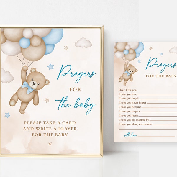 Prayers for the Baby Light Baby Blue Boy Teddy Bear Balloon We Can Bearly Wait Baby Shower Sprinkle Shower Advice for Parents-to-be