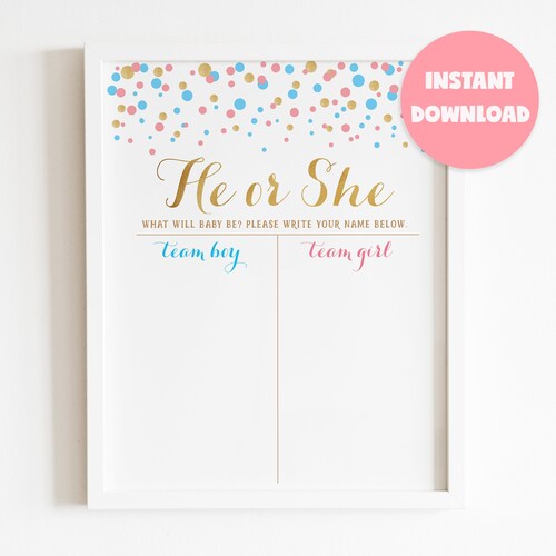 Printable Gender Reveal Board He or She Voting Board Gender - Etsy