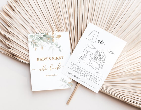 Baby's First ABC Book, Greenery Baby Shower Alphabet Book, Storybook Baby Shower ABC Coloring, ABC Book Baby Shower