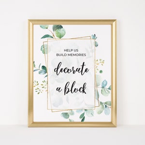 Dekorieren Sie einen Block-Babyparty, Greenery-Babyparty-Aktivität, Dekorieren Sie einen Block für das Baby, Greenery-Babypartyschild druckbar, Eukalyptus