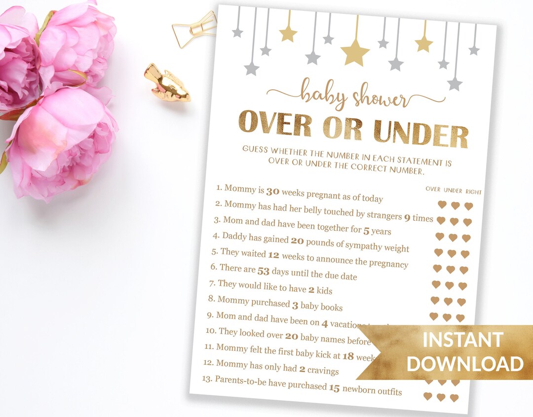 Over or Under Baby Shower Game, Twinkle Twinkle Little Star Baby Shower ...