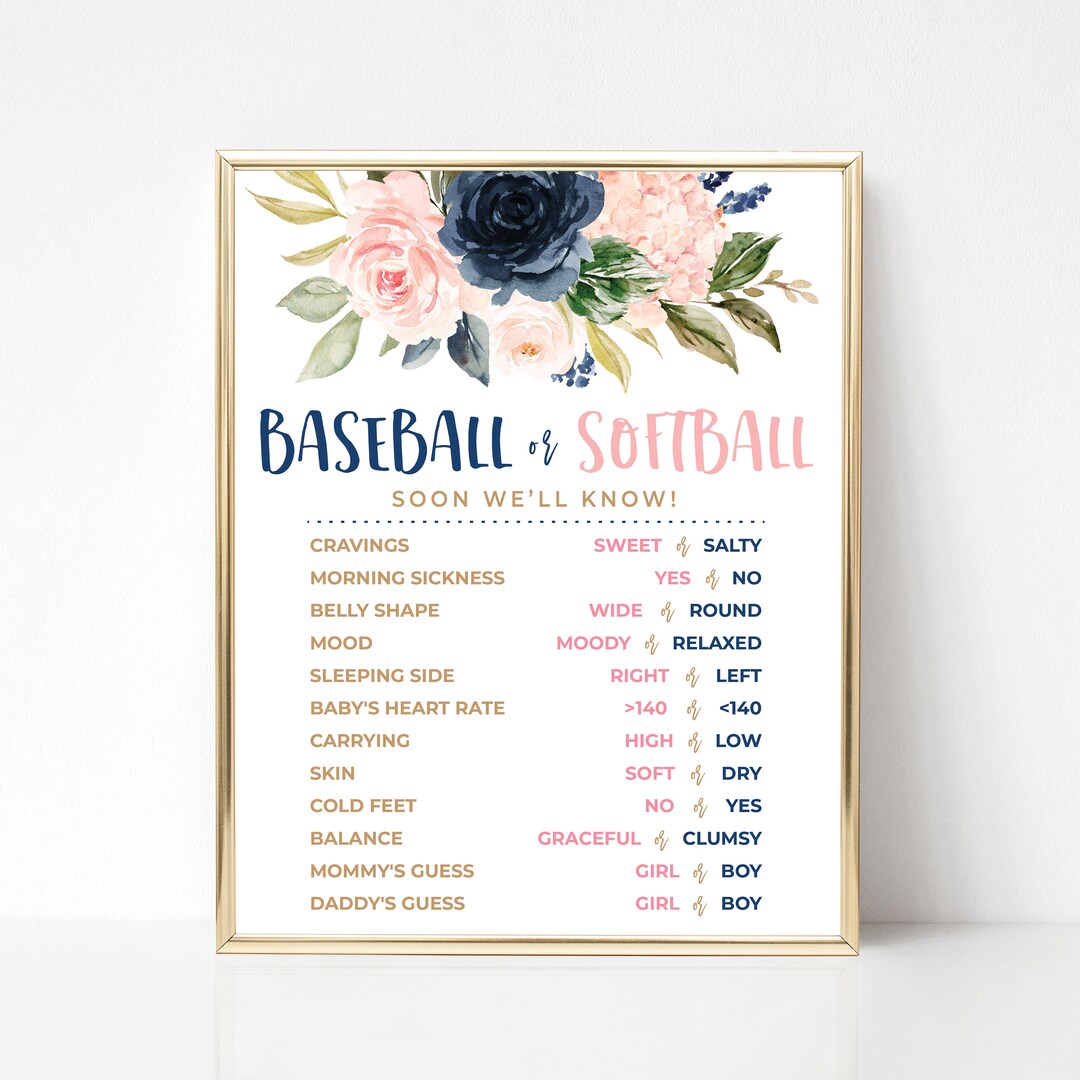 Baseball or Softball Cast Your Vote Baseball or Softball Gender Reveal Party Floral Navy Blush