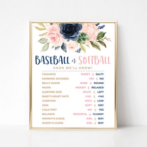 Baseball or Softball Cast Your Vote Baseball or SoftBall Gender Reveal Party Floral Navy Blush Gender Reveal Decoration