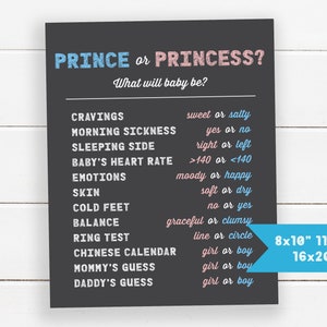 Cuentos de Viejas Esposas de Príncipe o Princesa, Revelación de Género de Príncipe o Princesa, Tablero Imprimible de Cuentos de Viejas Esposas, Fiesta de Revelación de Género de Pizarra