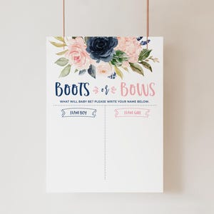 Boots or Bows Voting Board Navy and Blush Gender Reveal Printables Boots and Bows Gender Reveal Party Navy and Pink Reveal Decoration