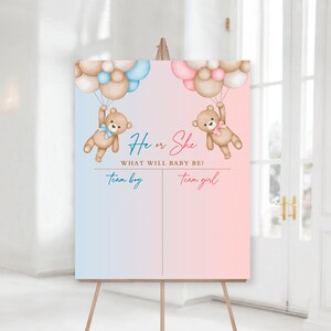 FRANSE Garçon ou Fille Bébé Voorspellingskaart teddybeer Gender Reveal Party Boy of Girl Baby Prediction Card afdrukbaar afbeelding 7