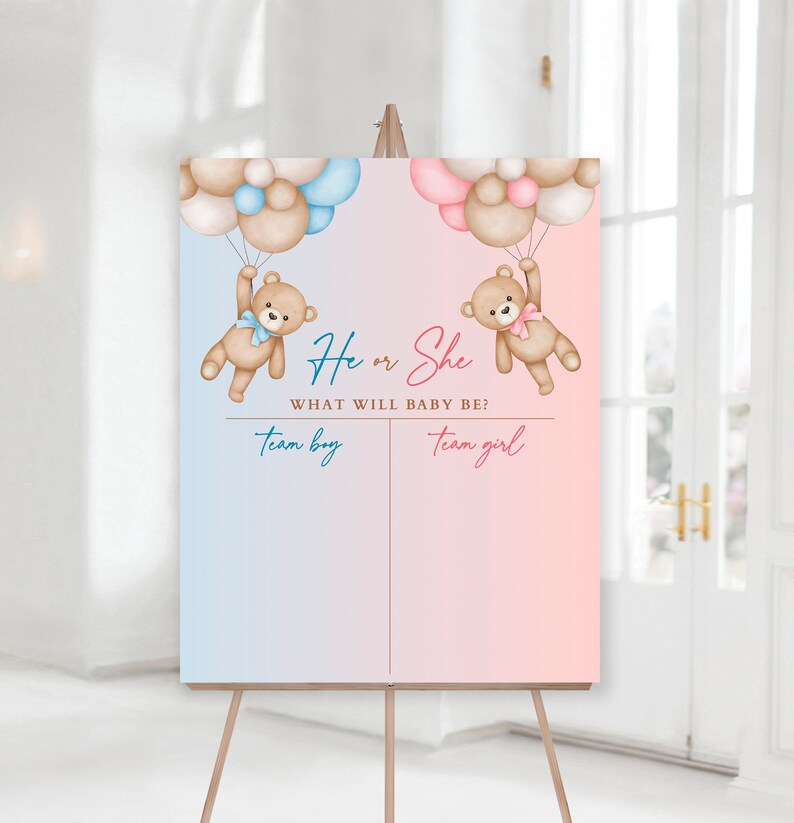 FRANSE Garçon ou Fille Bébé Voorspellingskaart teddybeer Gender Reveal Party Boy of Girl Baby Prediction Card afdrukbaar afbeelding 7