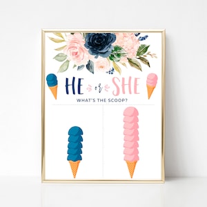 What&#39;s the Scoop Gender Reveal, Ice Cream Scoop Gender Reveal Printable, Cast Your Vote, Navy and Blush Gender Reveal, Sundae Baby Shower