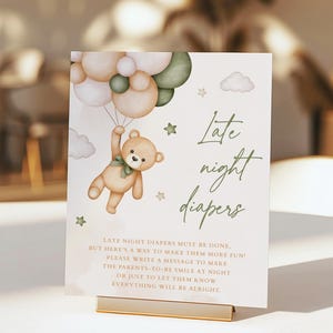 Sage Green Teddy Bear Late Night Diapers Game, We Can Bearly Wait Gender Neutral Baby Shower Late Night Thoughts, Green Gender Reveal