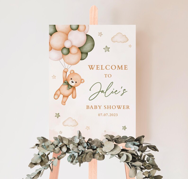 EDITABLE Green Teddy Bear Invitation Set Baby Shower, Digital Invitation, Diaper Raffle Ticket, Books for the Baby Ticket and Thank You Card image 7