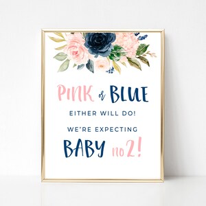 Pink or Blue Gender Reveal Sign, Second Child Pregnancy Announcement, Navy and Blush Gender Reveal Party, Navy and Pink Decorations