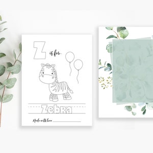 May include: Black and white printable coloring page featuring the letter Z and a zebra with the text "Z is for Zebra" and "Made with love".