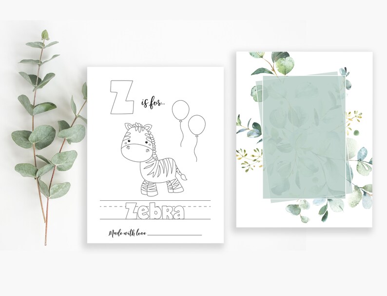 May include: Black and white printable coloring page featuring the letter Z and a zebra with the text "Z is for Zebra" and "Made with love".